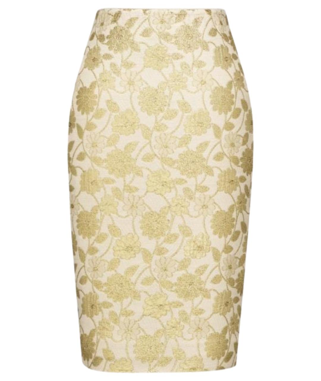 SAINT LAURENT Золотая шерстяная юбка миди, фото 1