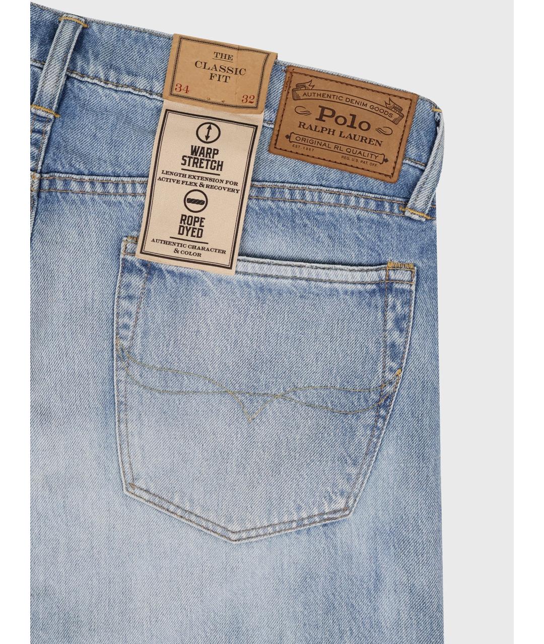 POLO RALPH LAUREN Голубые хлопко-эластановые прямые джинсы, фото 4