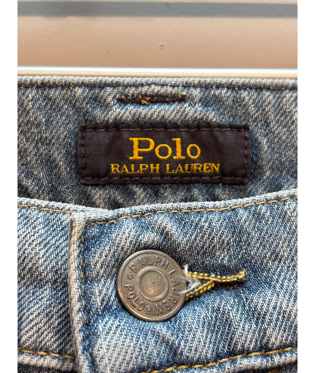POLO RALPH LAUREN Голубые хлопко-эластановые прямые джинсы, фото 6