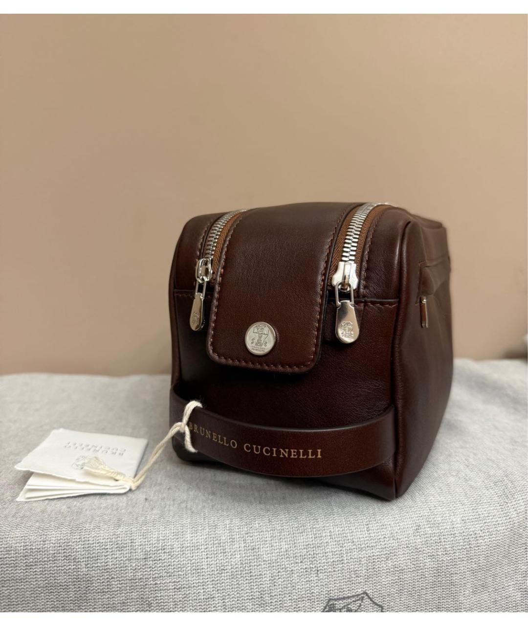 BRUNELLO CUCINELLI Коричневая кожаная барсетка, фото 2