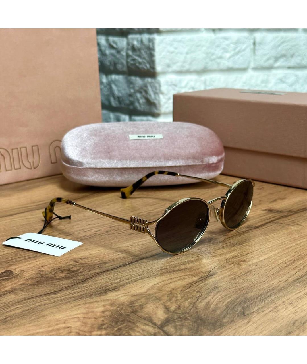 MIU MIU Золотые пластиковые солнцезащитные очки, фото 5