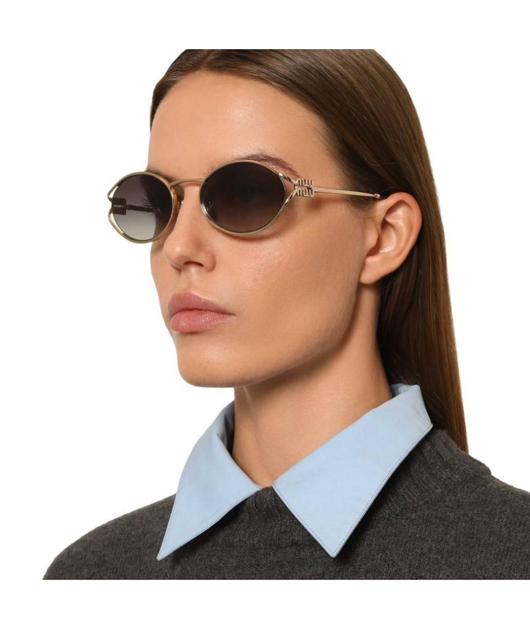 MIU MIU Золотые пластиковые солнцезащитные очки, фото 4