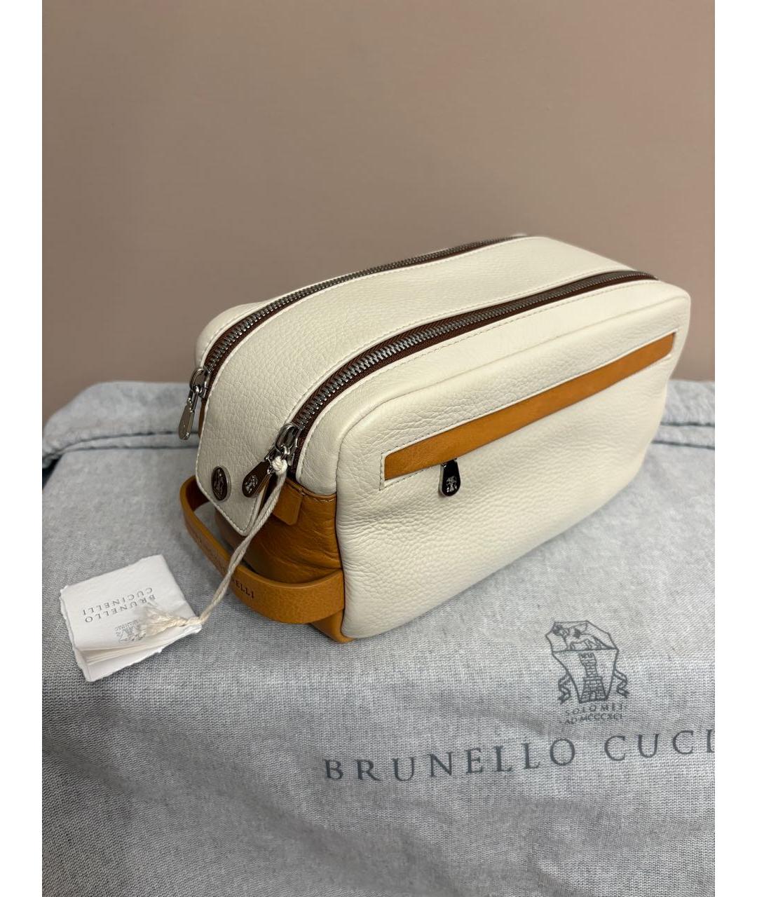 BRUNELLO CUCINELLI Бежевая кожаная барсетка, фото 5