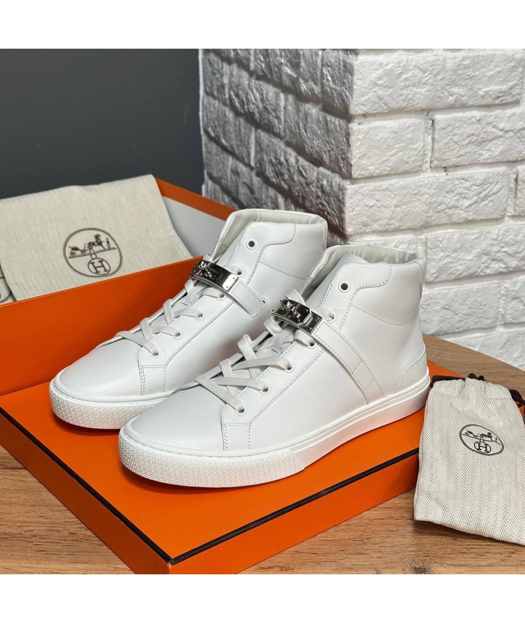 HERMES Белые кожаные кеды, фото 5