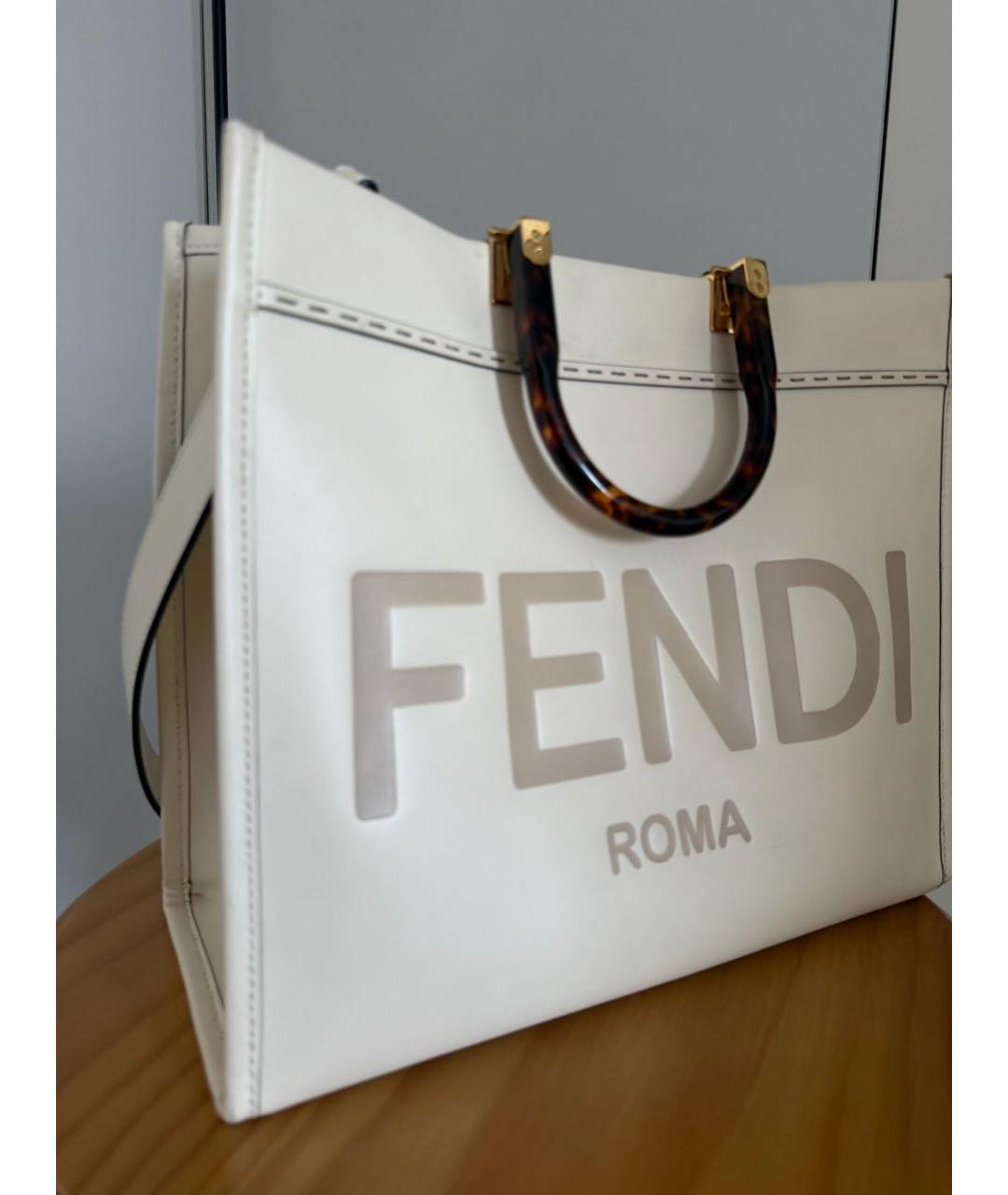 FENDI Белая кожаная сумка тоут, фото 4