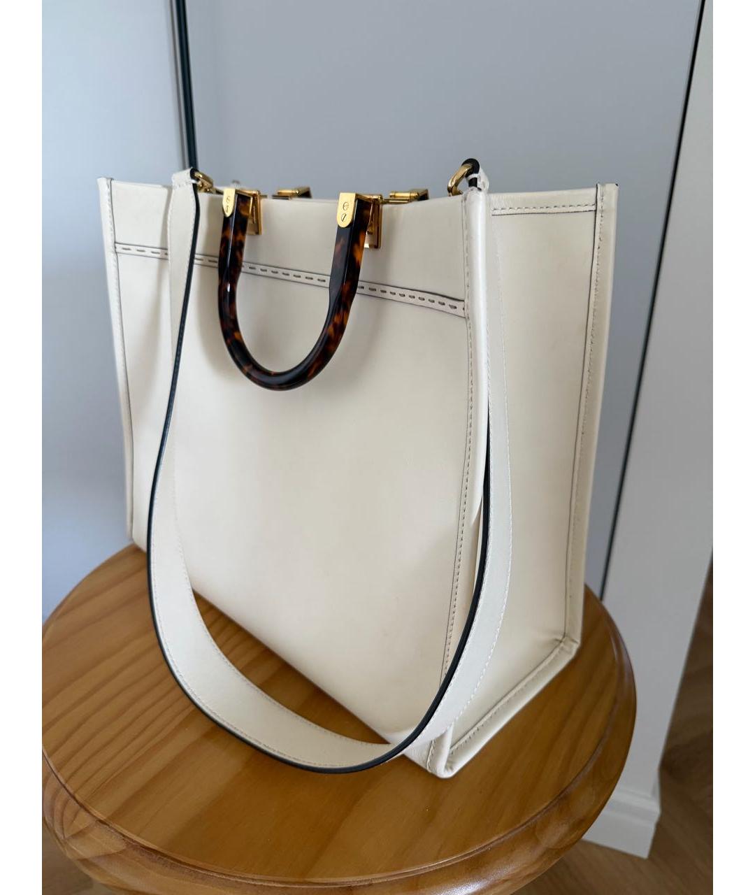 FENDI Белая кожаная сумка тоут, фото 3