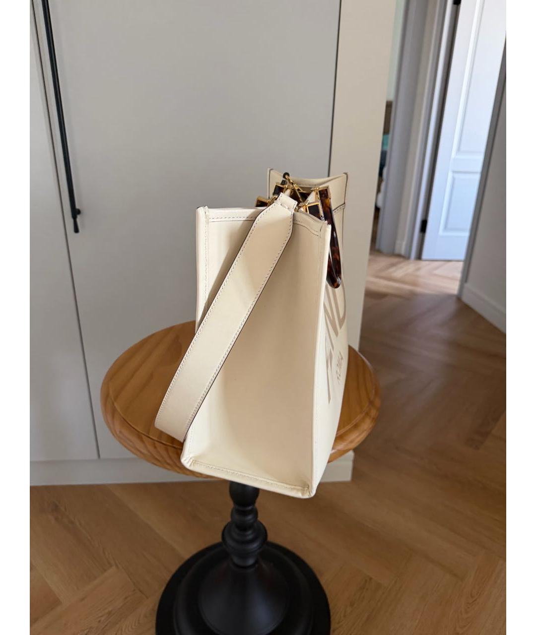 FENDI Белая кожаная сумка тоут, фото 2