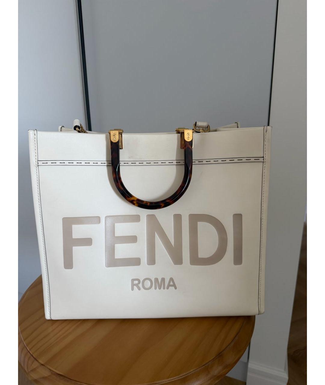 FENDI Белая кожаная сумка тоут, фото 5