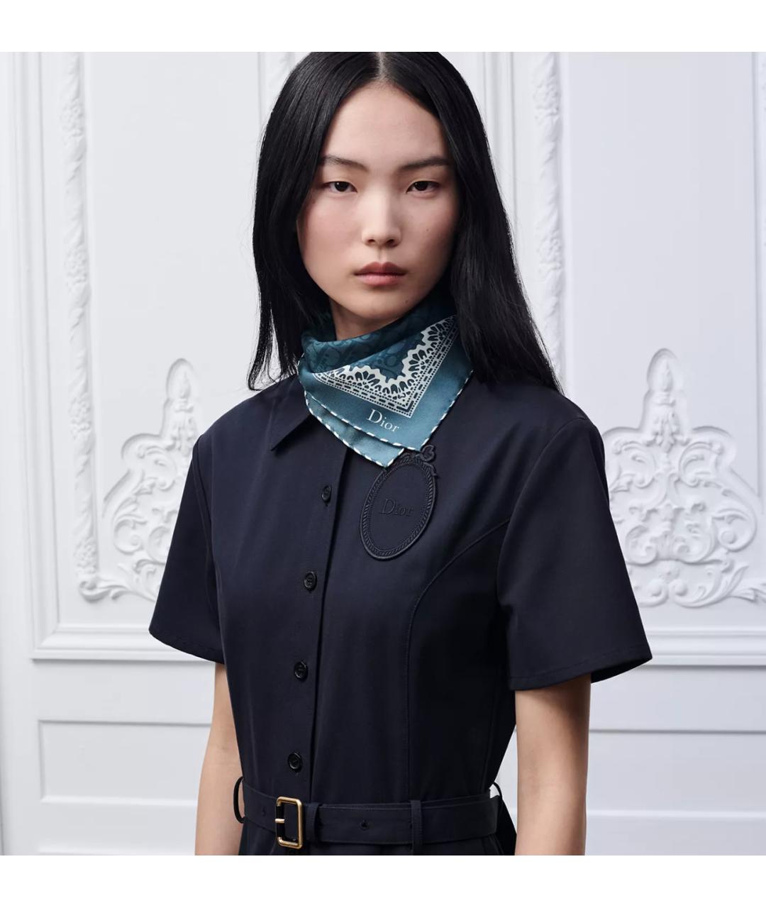 CHRISTIAN DIOR Синий шелковый платок, фото 4