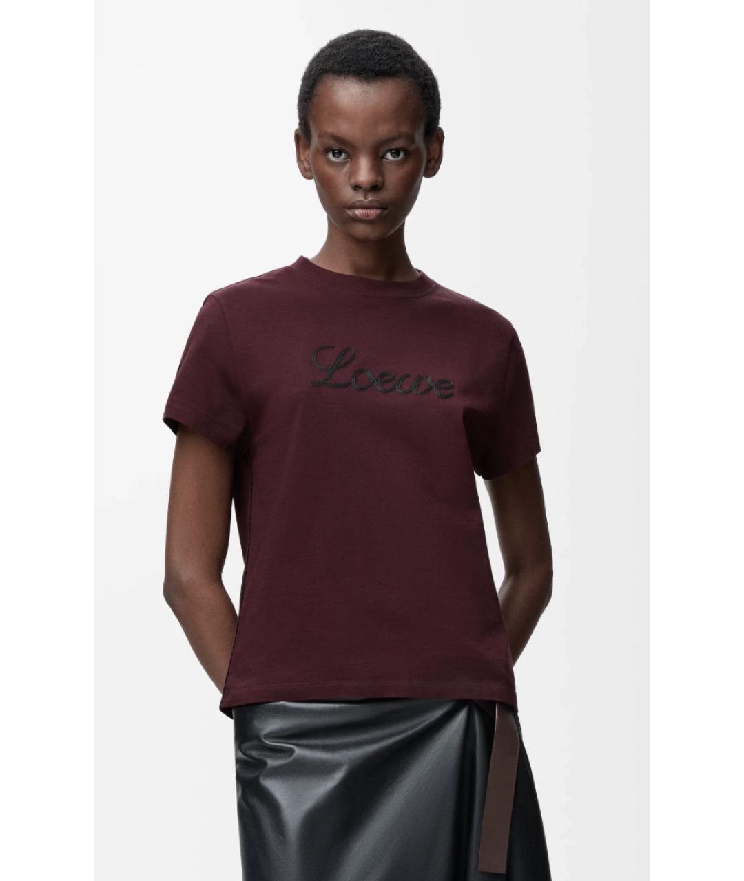 LOEWE Бордовая хлопковая футболка, фото 2