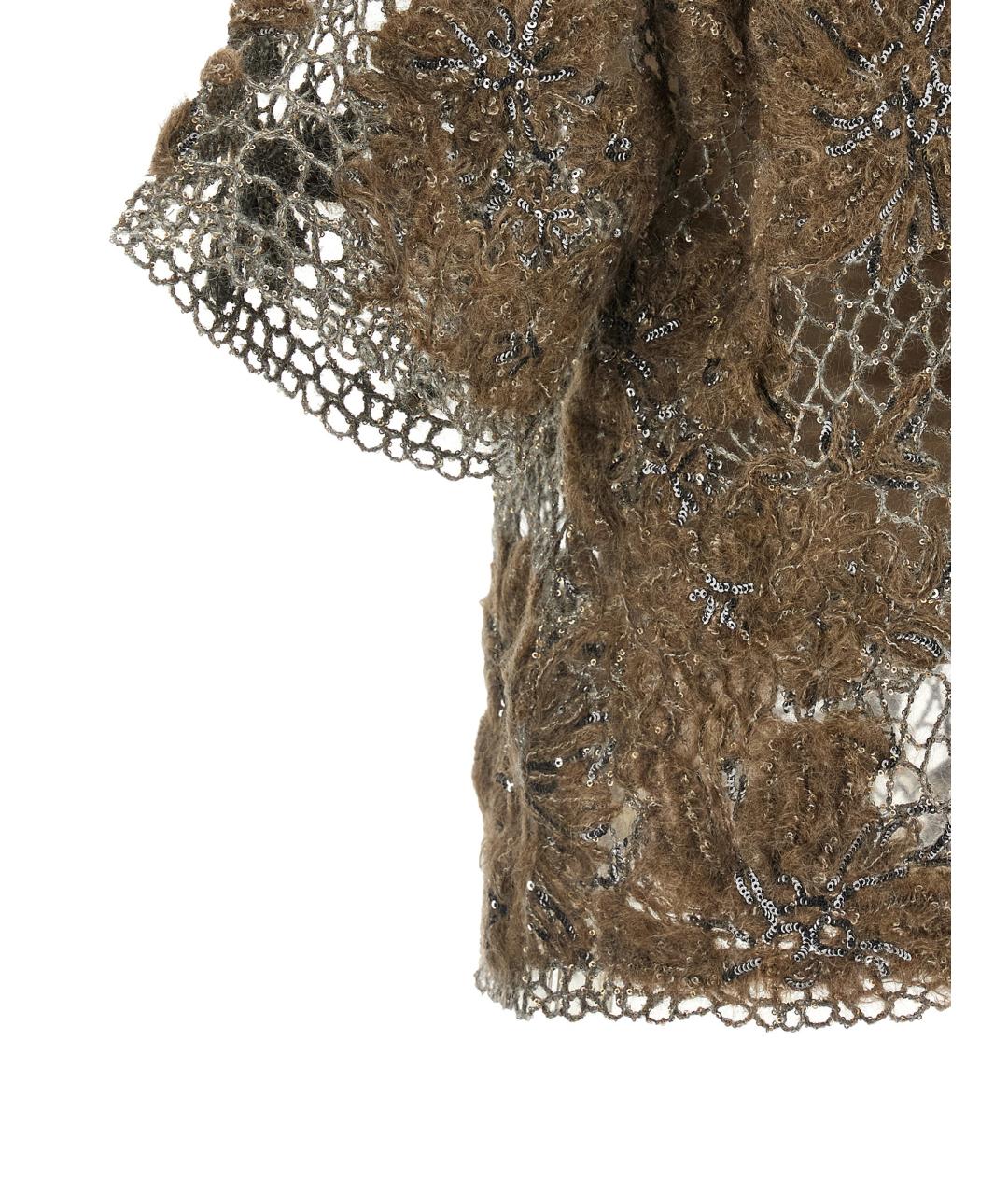 BRUNELLO CUCINELLI Коричневая шерстяная футболка, фото 4