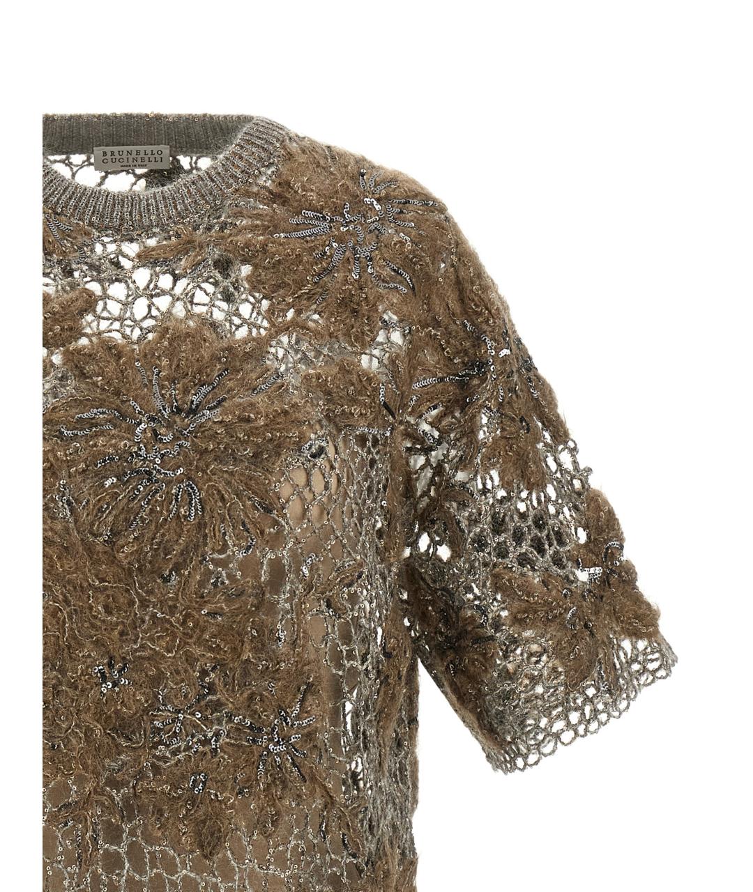 BRUNELLO CUCINELLI Коричневая шерстяная футболка, фото 3