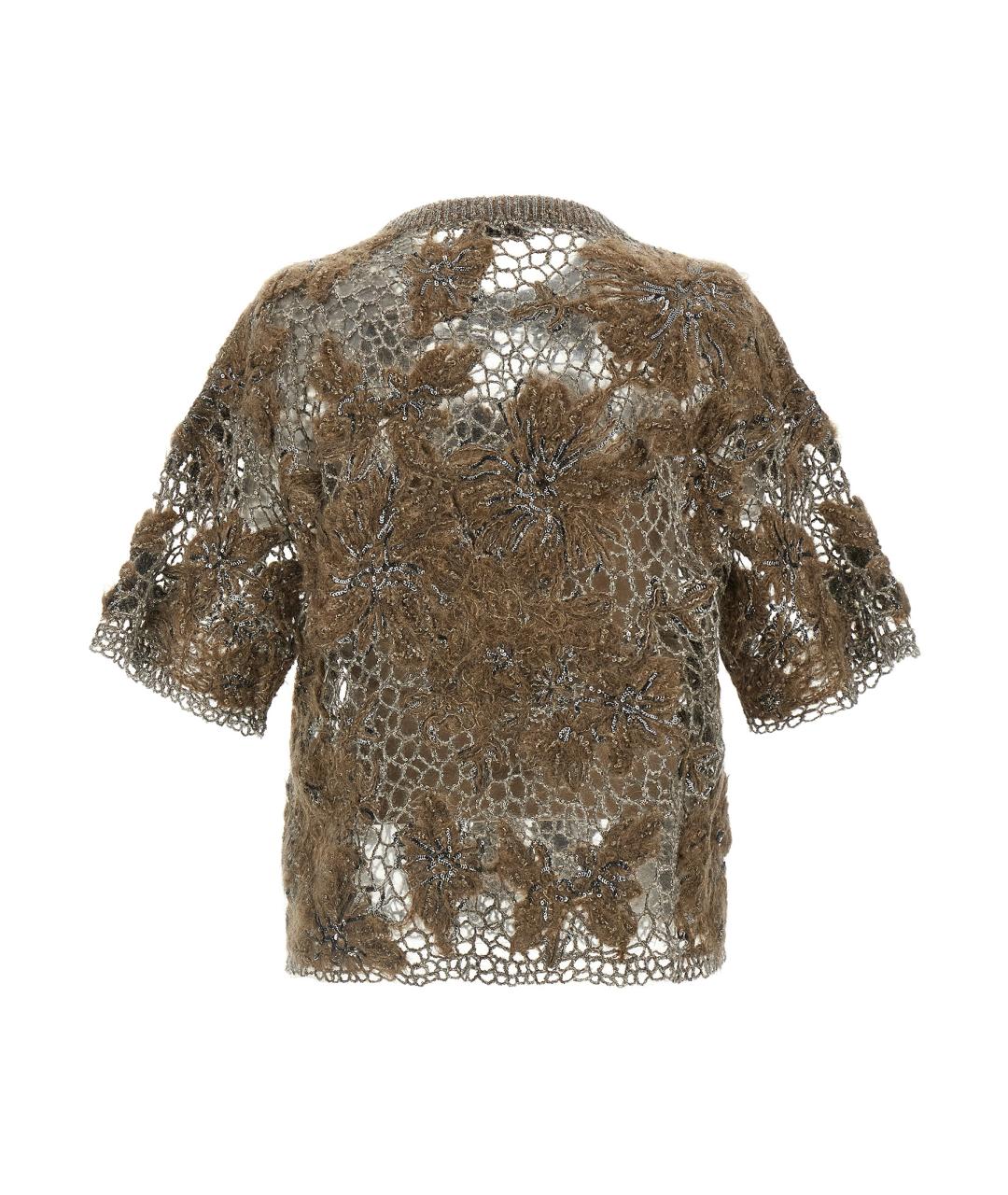 BRUNELLO CUCINELLI Коричневая шерстяная футболка, фото 2