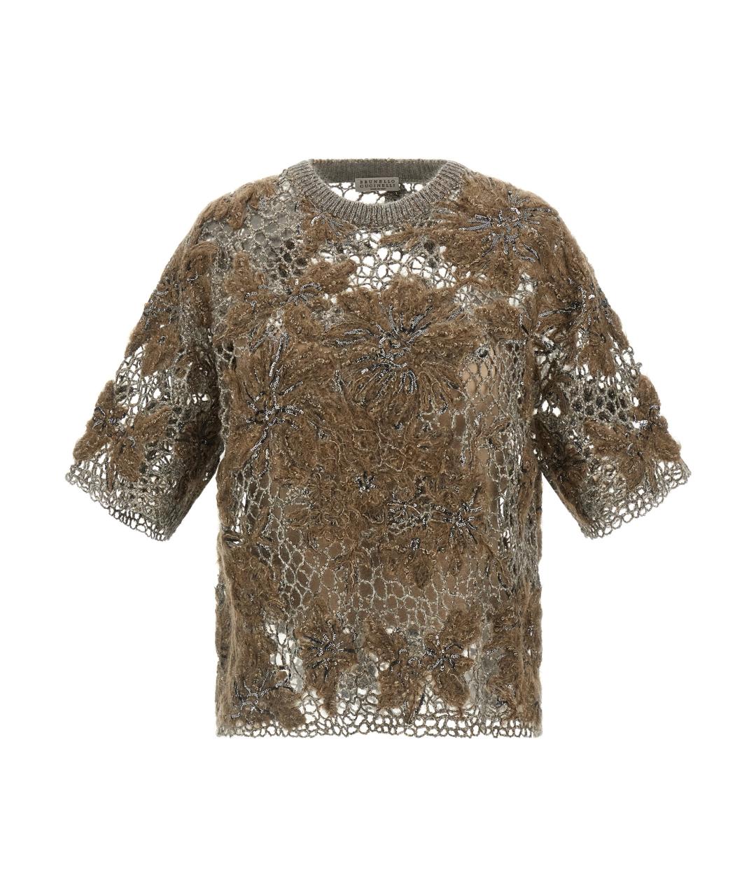 BRUNELLO CUCINELLI Коричневая шерстяная футболка, фото 1