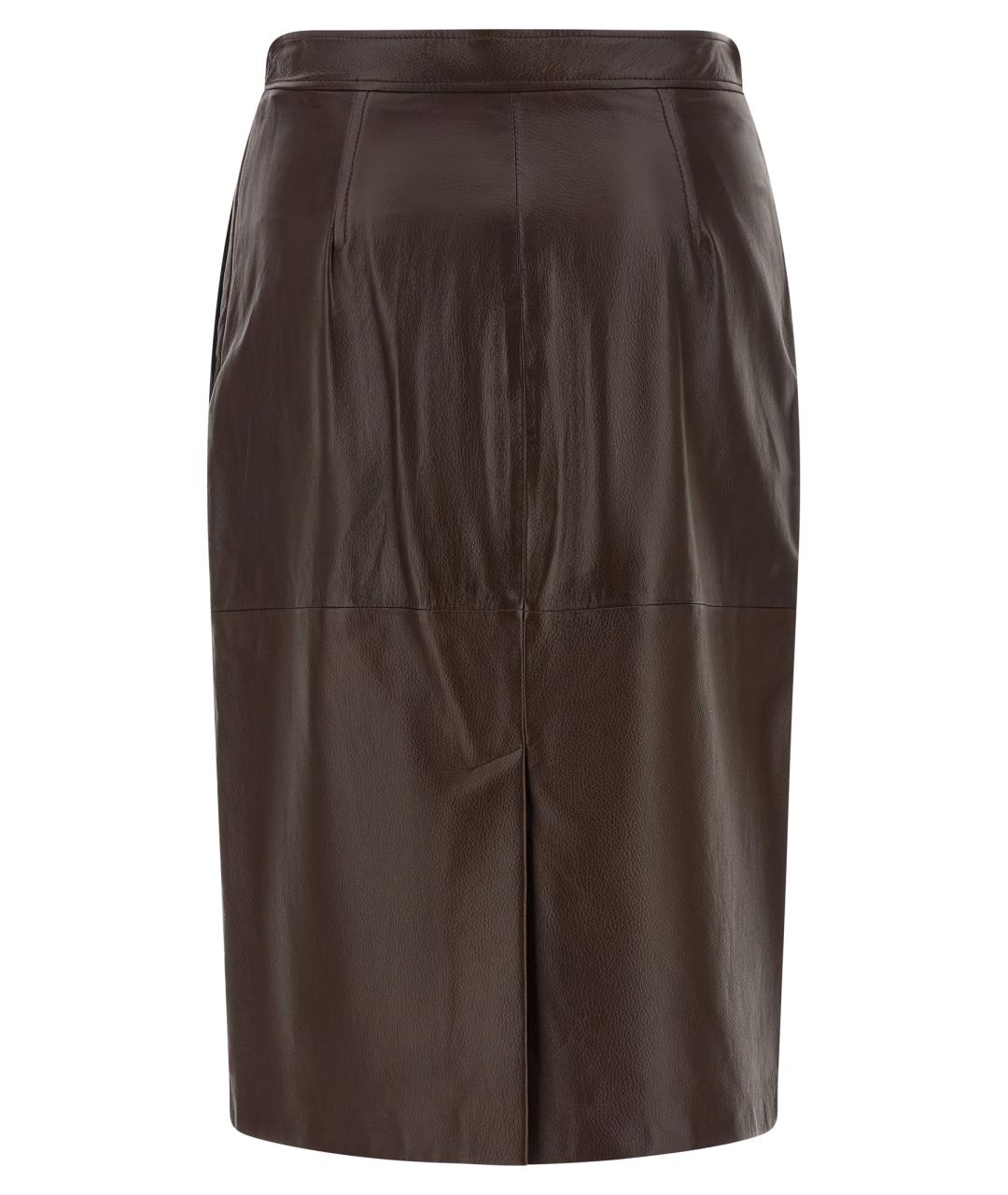 MAX MARA STUDIO Коричневая кожаная юбка миди, фото 2