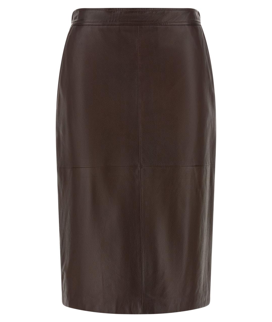 MAX MARA STUDIO Коричневая кожаная юбка миди, фото 1