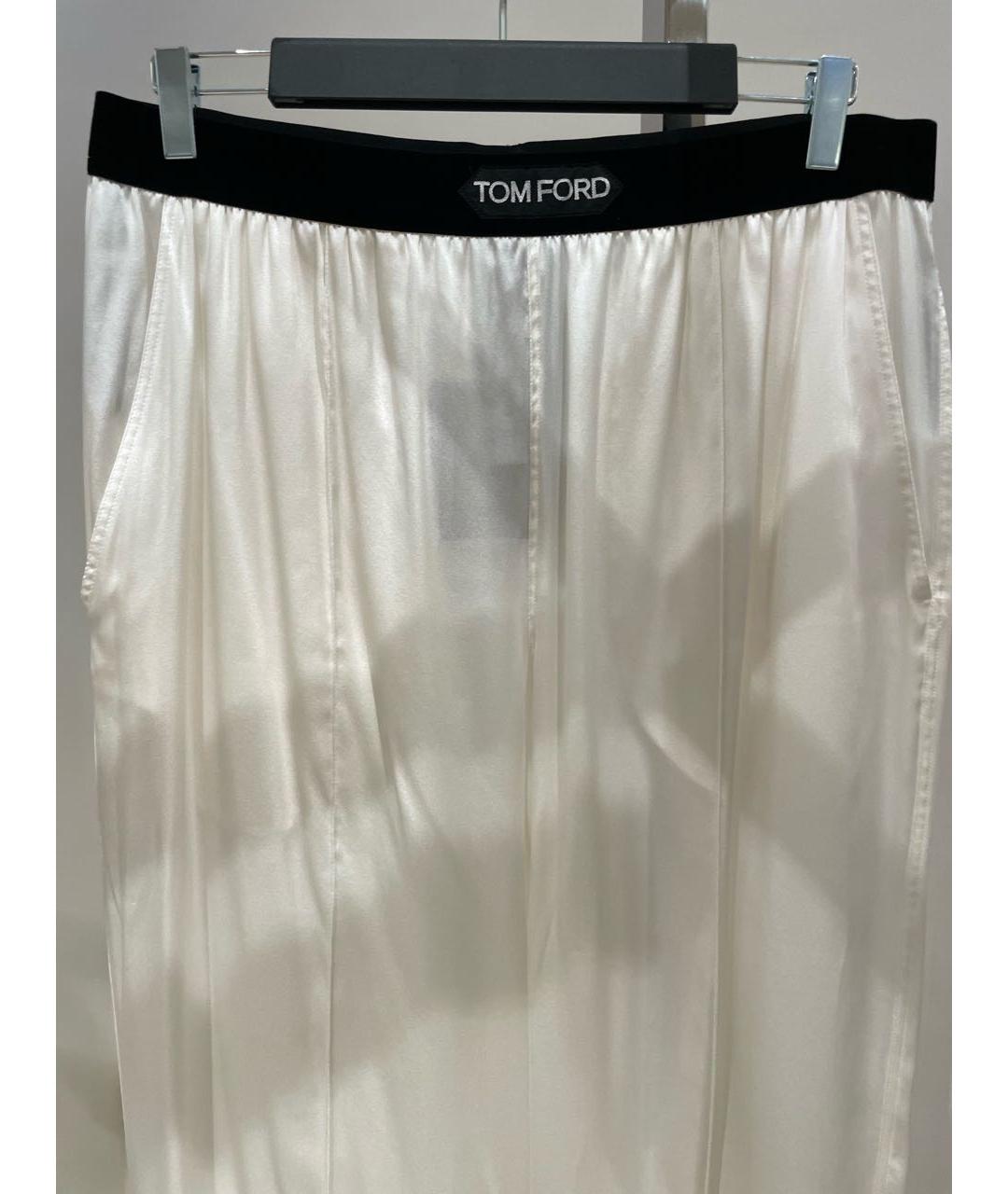 TOM FORD Белые шелковые прямые брюки, фото 3
