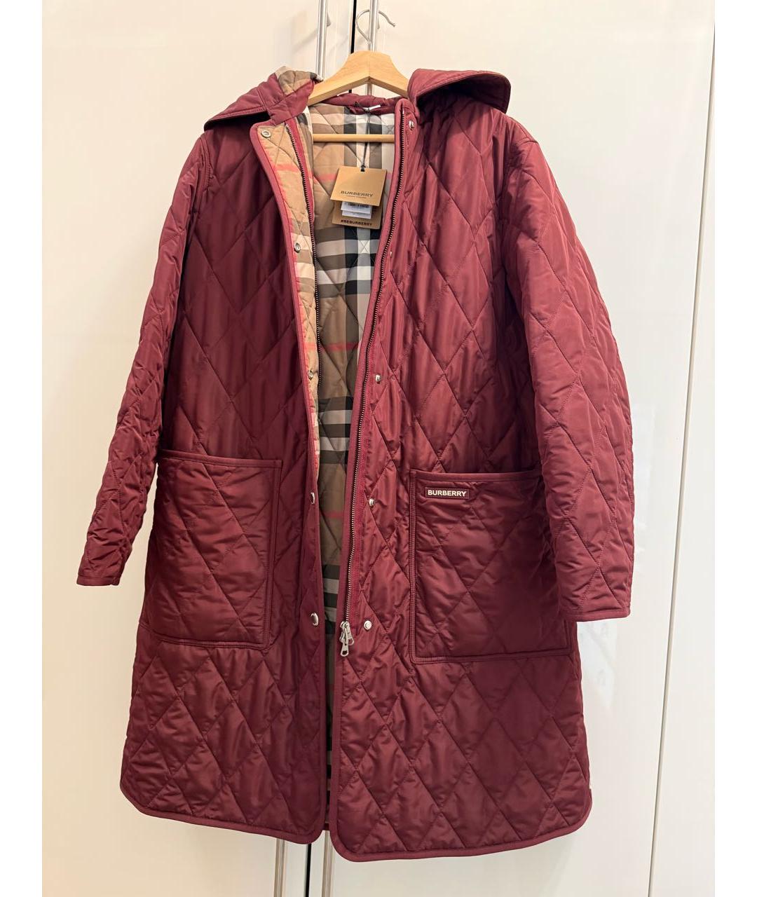 BURBERRY Бордовое полиэстеровое пальто, фото 6