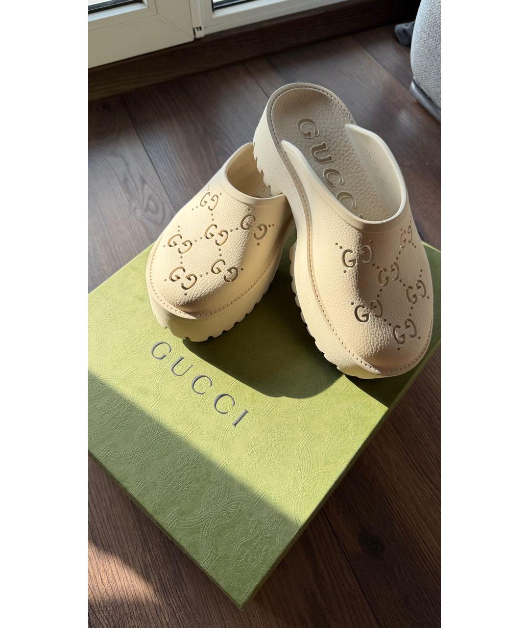 GUCCI Бежевые резиновые сабо, фото 5