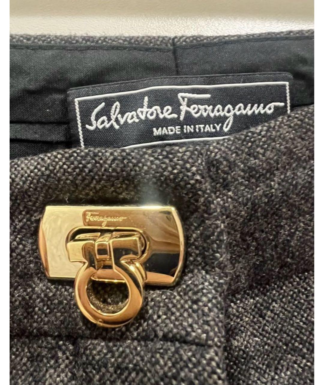 FERRAGAMO Коричневые шерстяные прямые брюки, фото 3