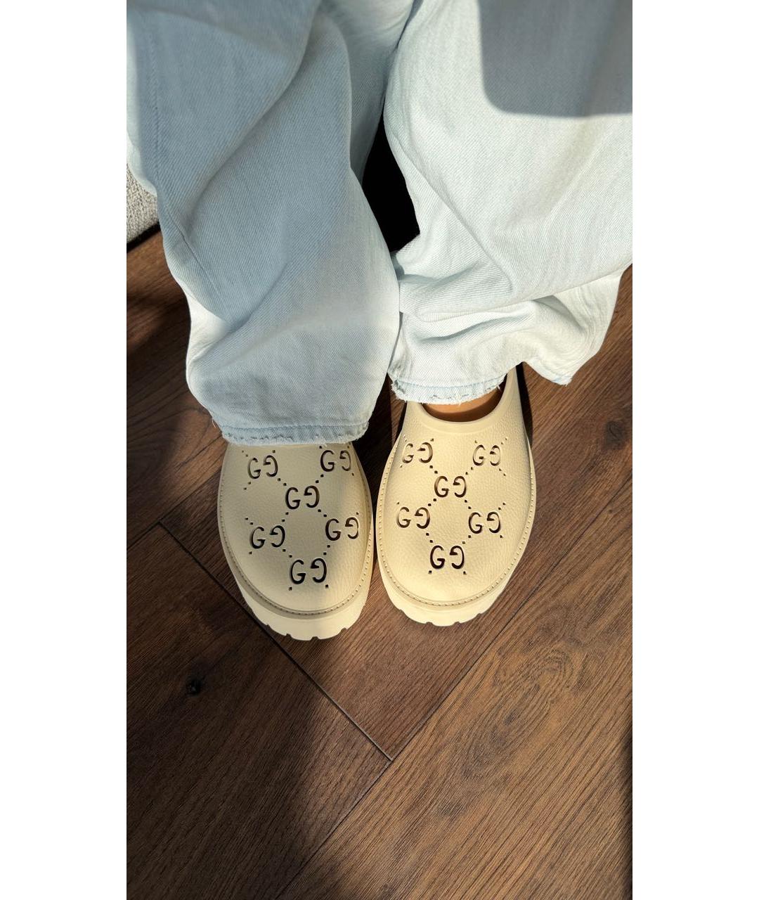 GUCCI Бежевые резиновые мюли, фото 6