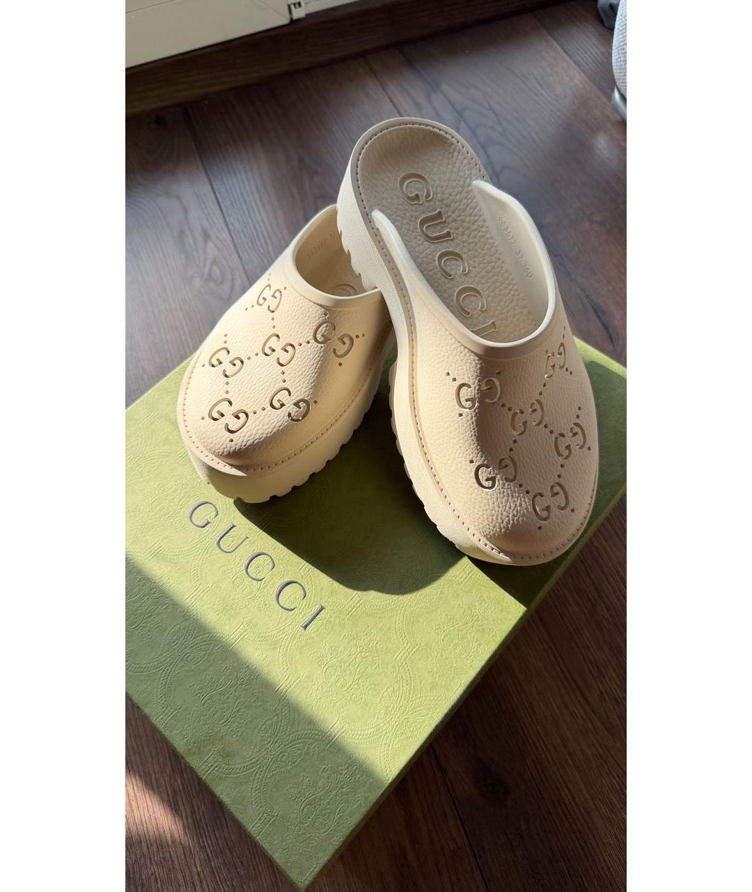 GUCCI Бежевые резиновые мюли, фото 5