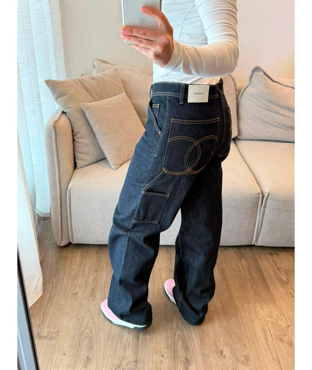 CHANEL Темно-синие хлопковые прямые джинсы, фото 4