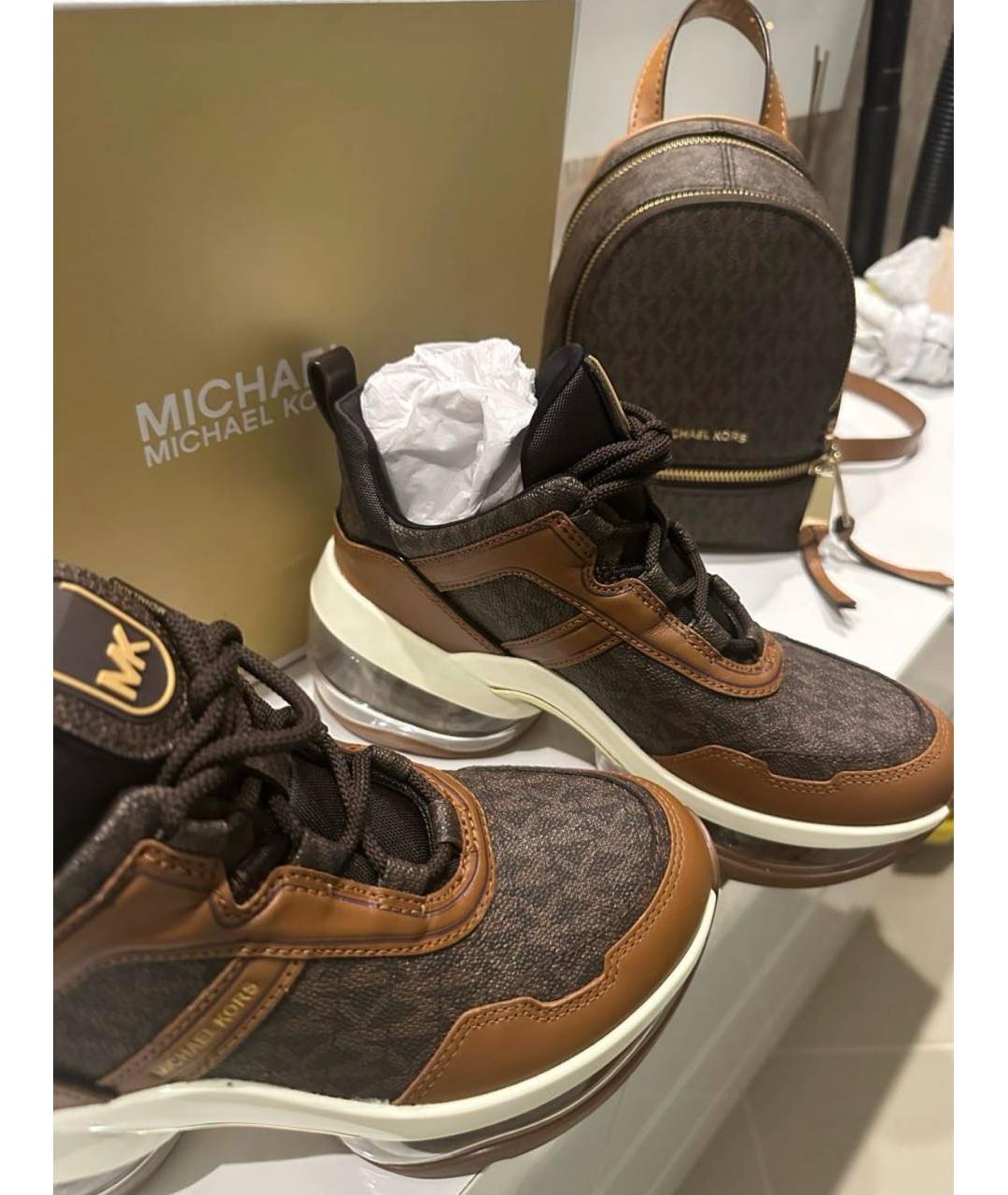 MICHAEL KORS Коричневые кожаные кроссовки, фото 7