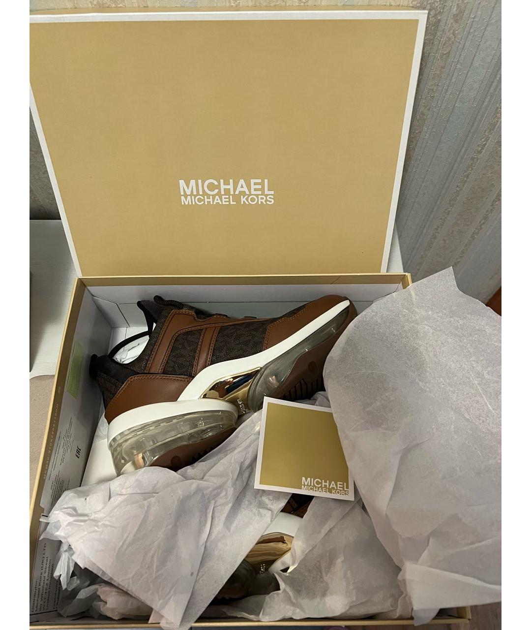 MICHAEL KORS Коричневые кожаные кроссовки, фото 6