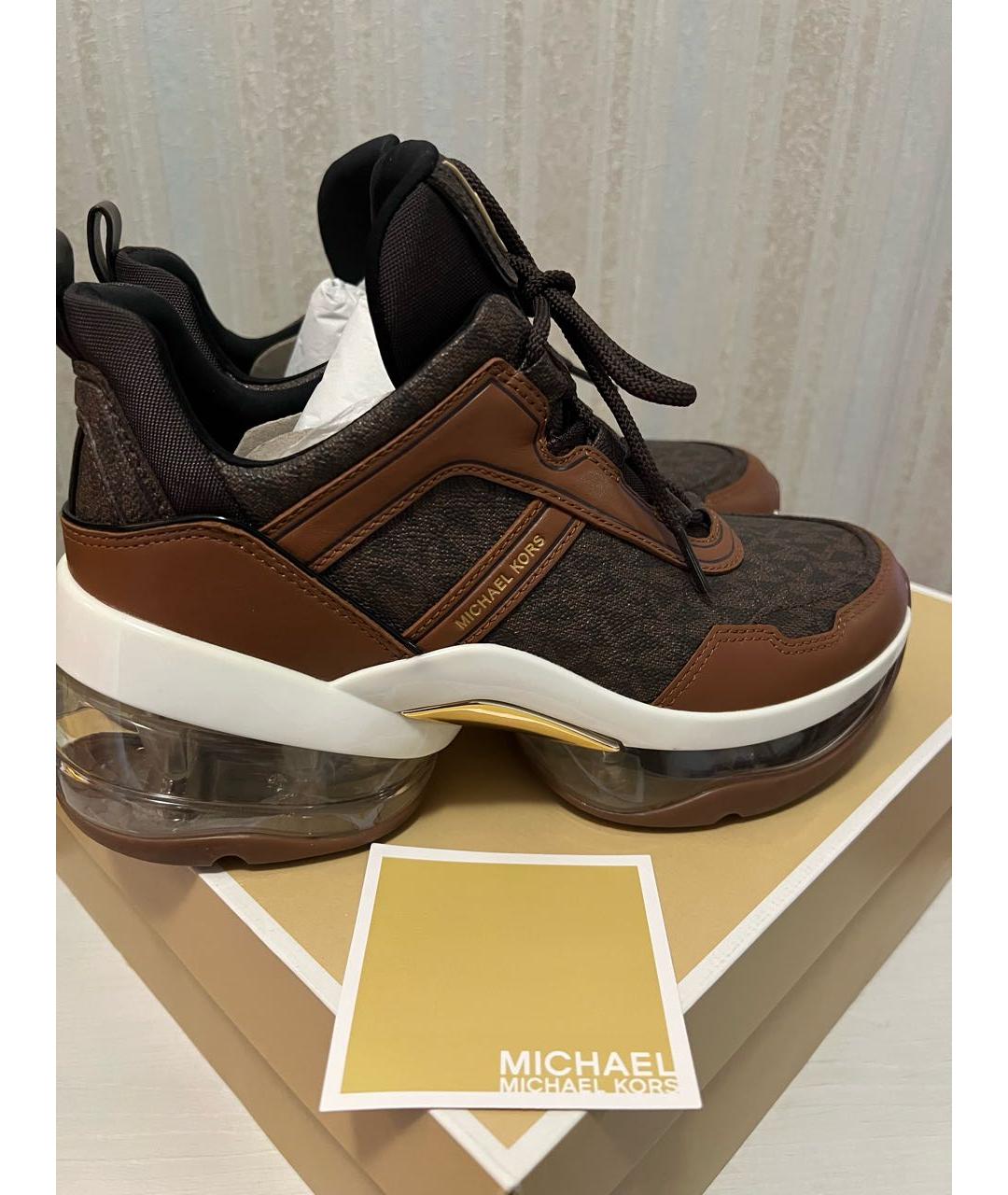MICHAEL KORS Коричневые кожаные кроссовки, фото 8