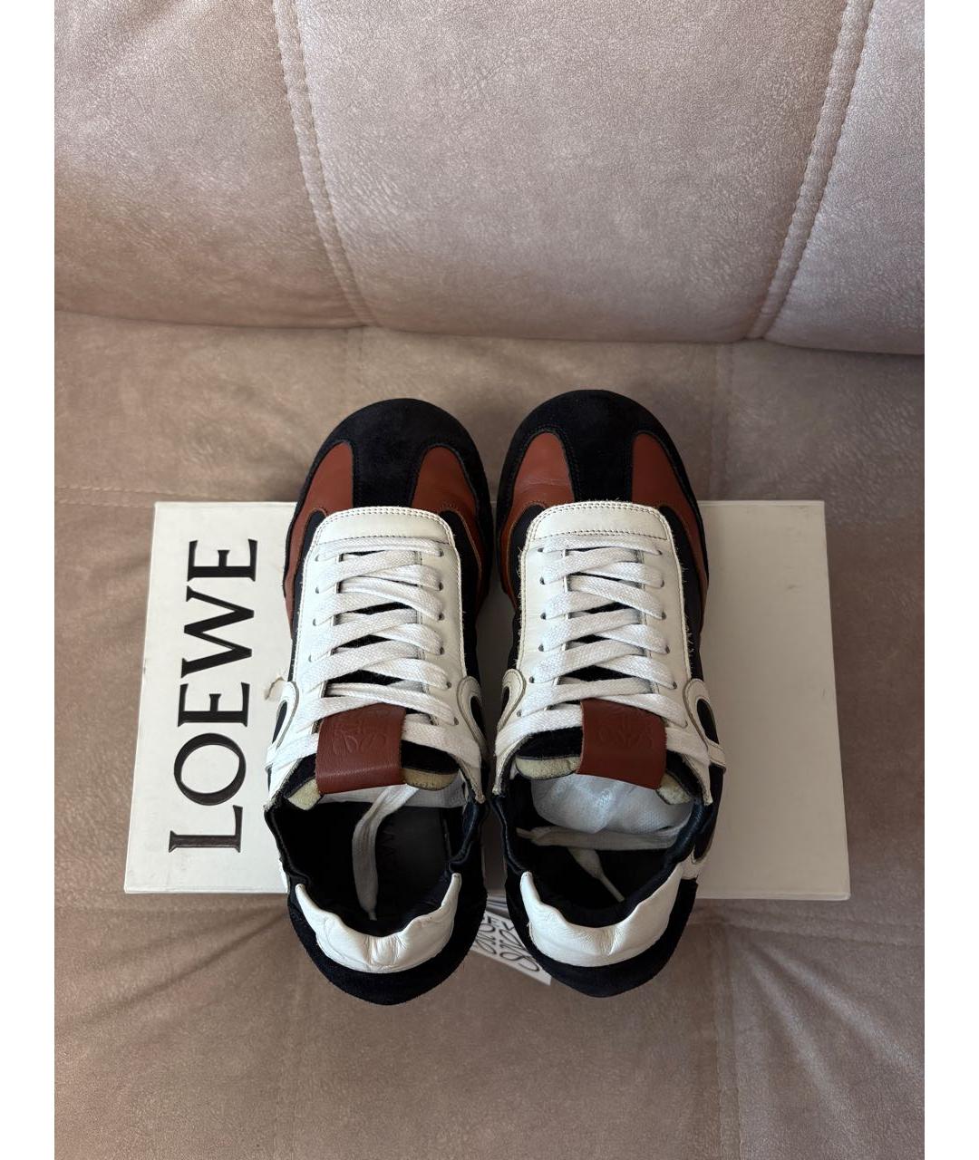 LOEWE Коричневые кожаные кроссовки, фото 3