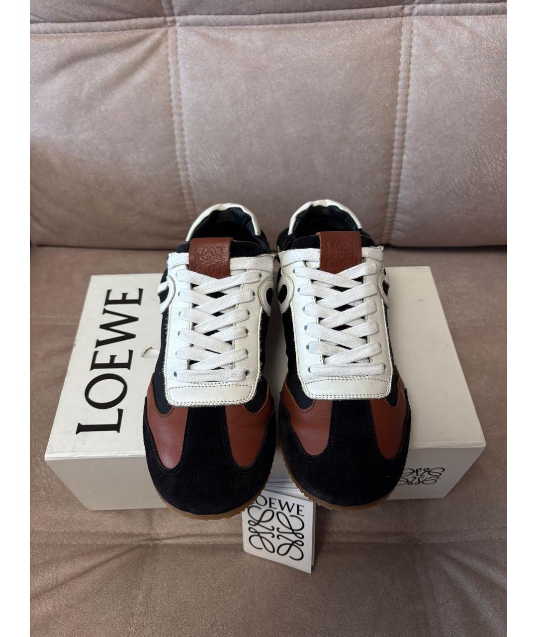 LOEWE Коричневые кожаные кроссовки, фото 2