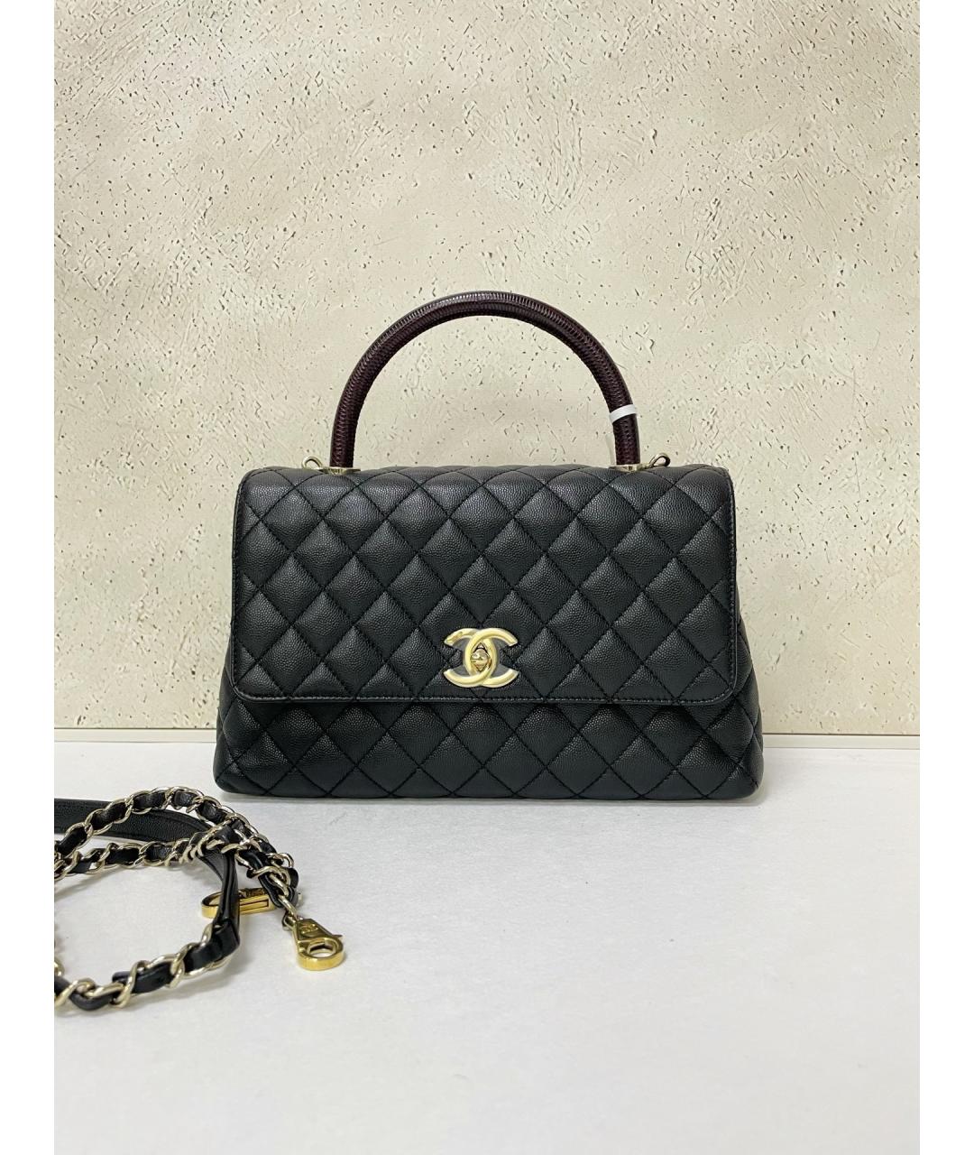 CHANEL Черная кожаная сумка с короткими ручками, фото 7