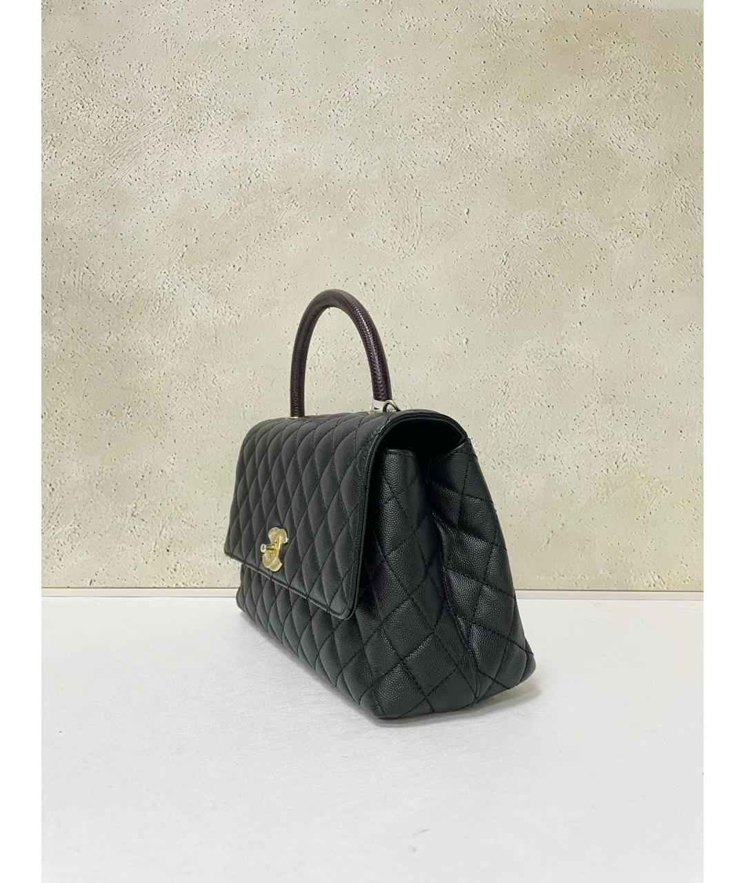 CHANEL Черная кожаная сумка с короткими ручками, фото 4
