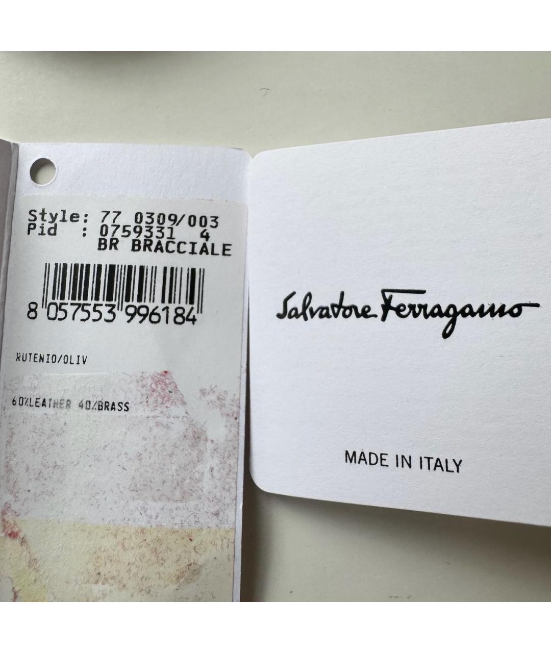 FERRAGAMO Хаки кожаный браслет, фото 7