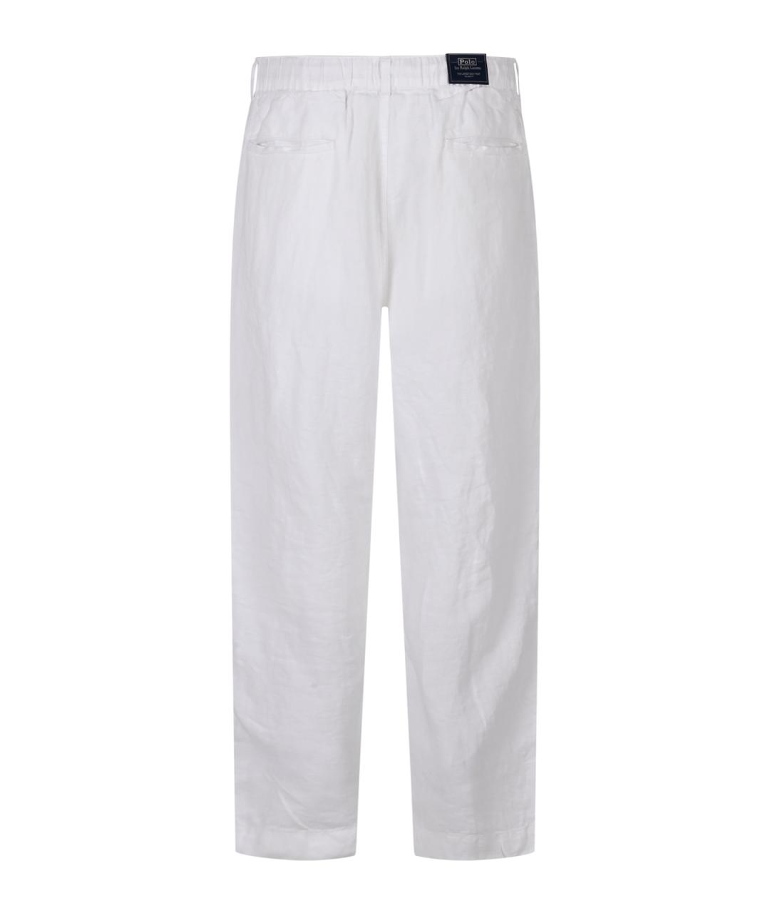 POLO RALPH LAUREN Белые льняные повседневные брюки, фото 4
