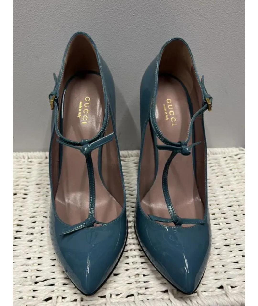 GUCCI Бирюзовые туфли из лакированной кожи, фото 2