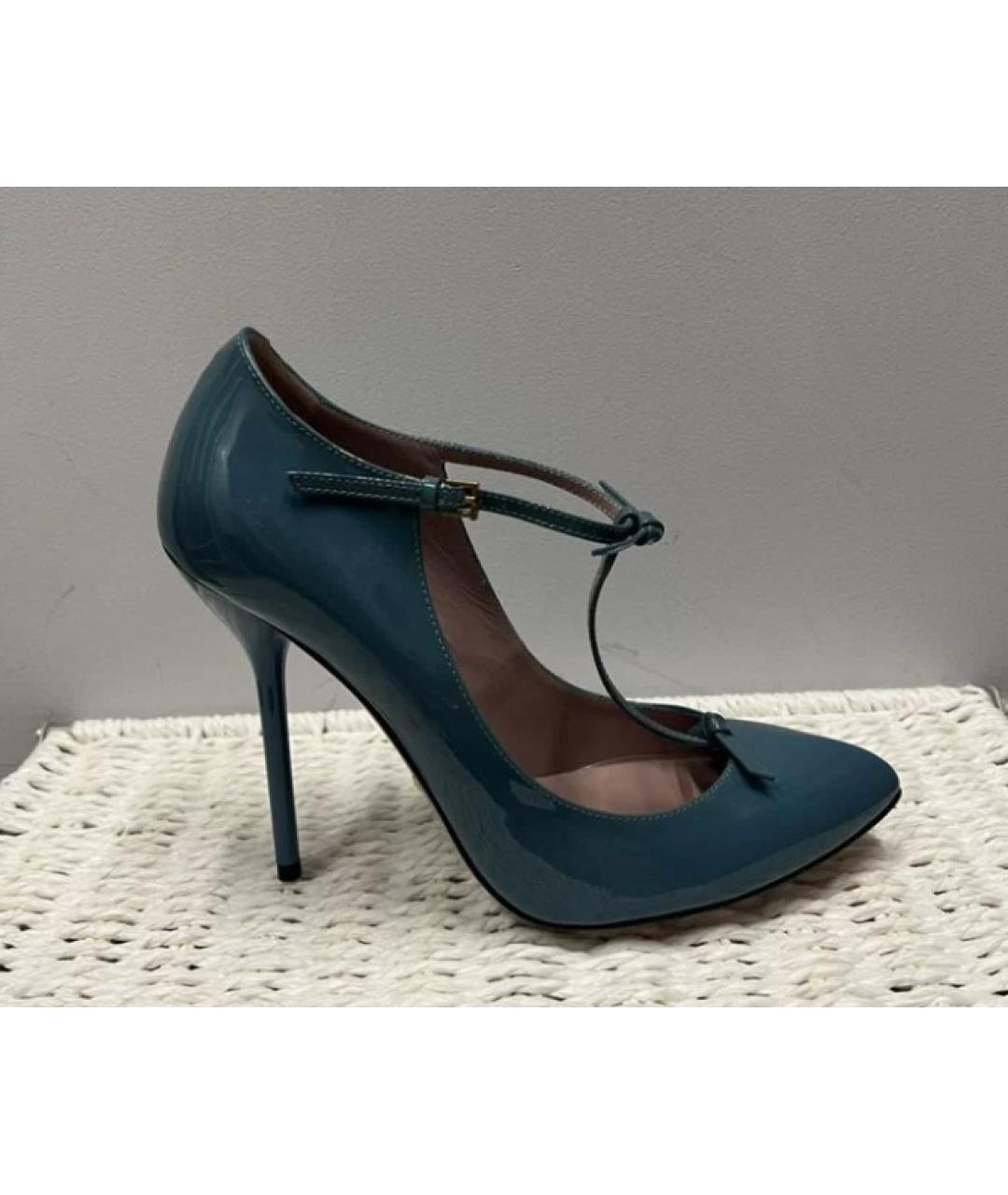GUCCI Бирюзовые туфли из лакированной кожи, фото 6