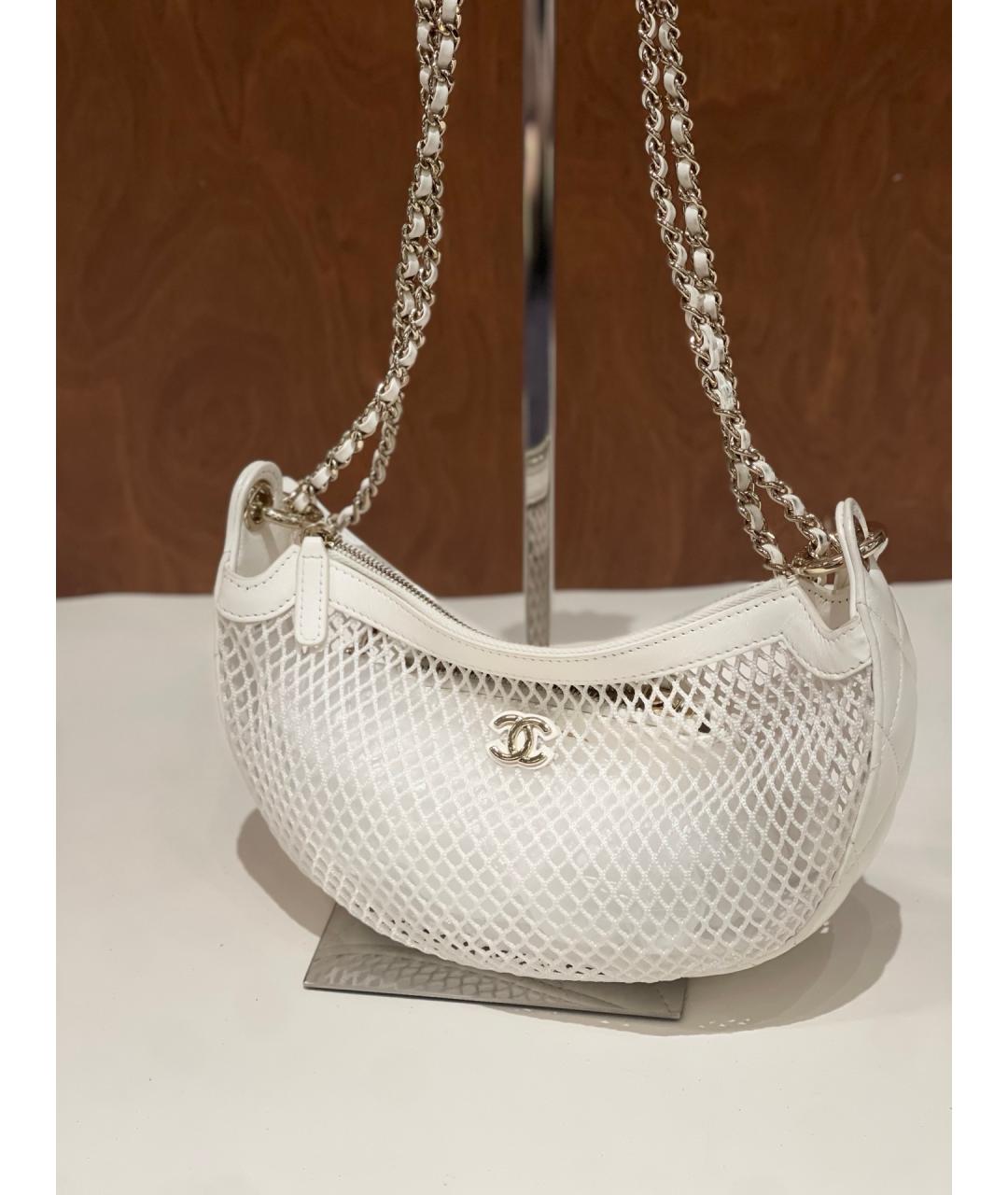 CHANEL Белая тканевая сумка через плечо, фото 3