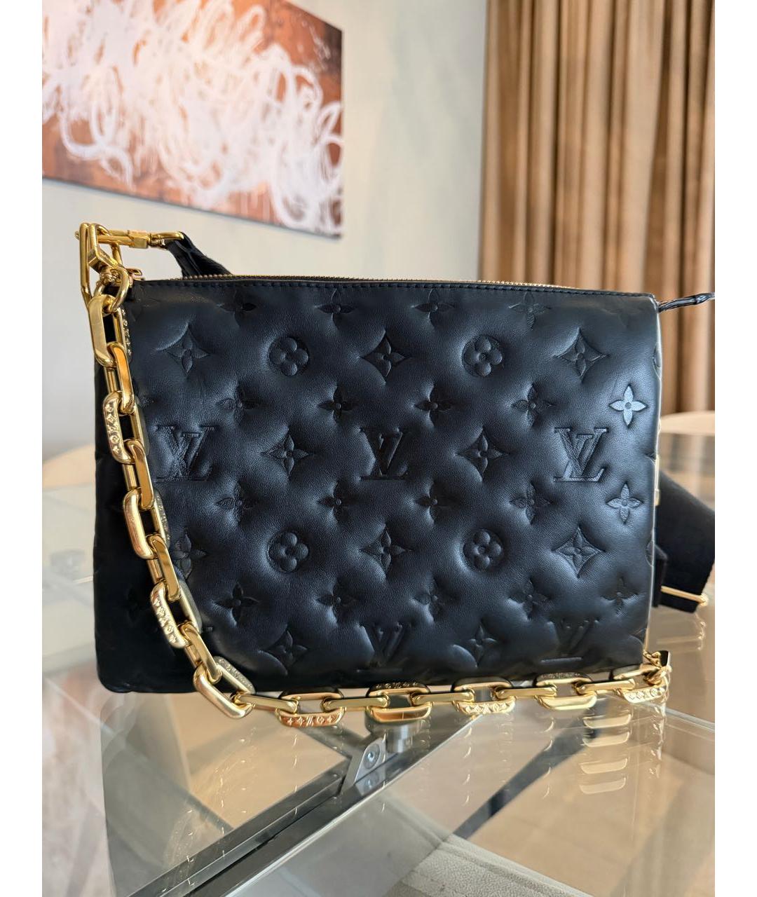 LOUIS VUITTON Черная кожаная сумка через плечо, фото 5