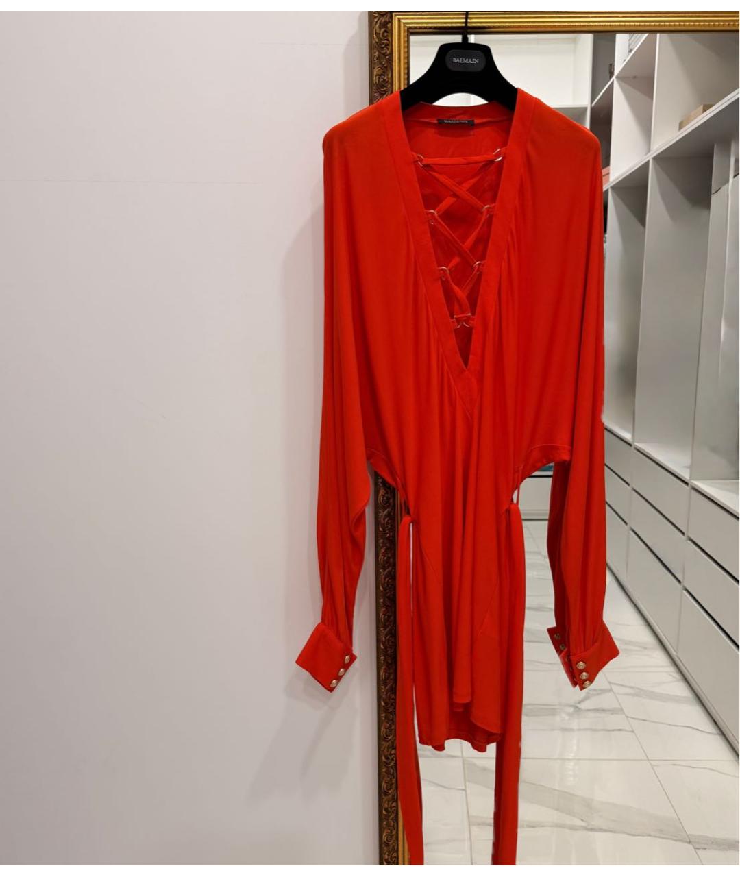 BALMAIN Красное вискозное платье, фото 6