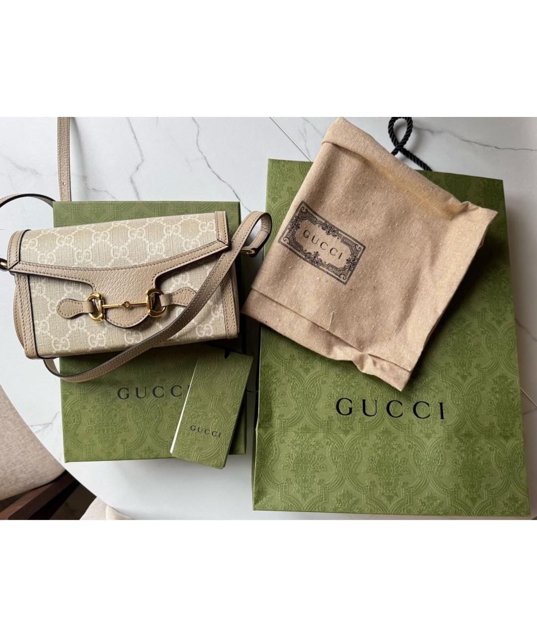 GUCCI Бежевая сумка через плечо из канвы, фото 8