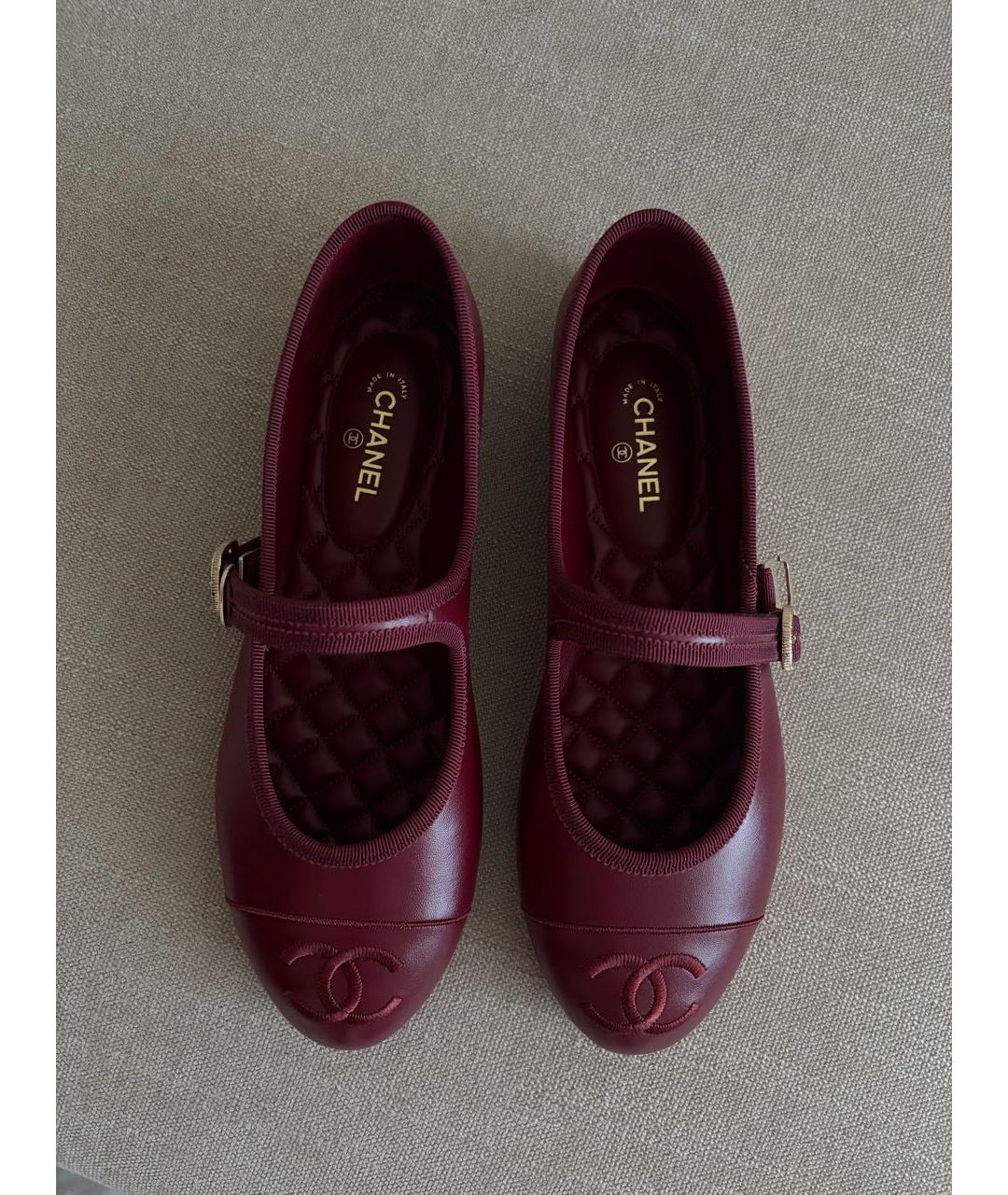 CHANEL Бордовые кожаные балетки, фото 5