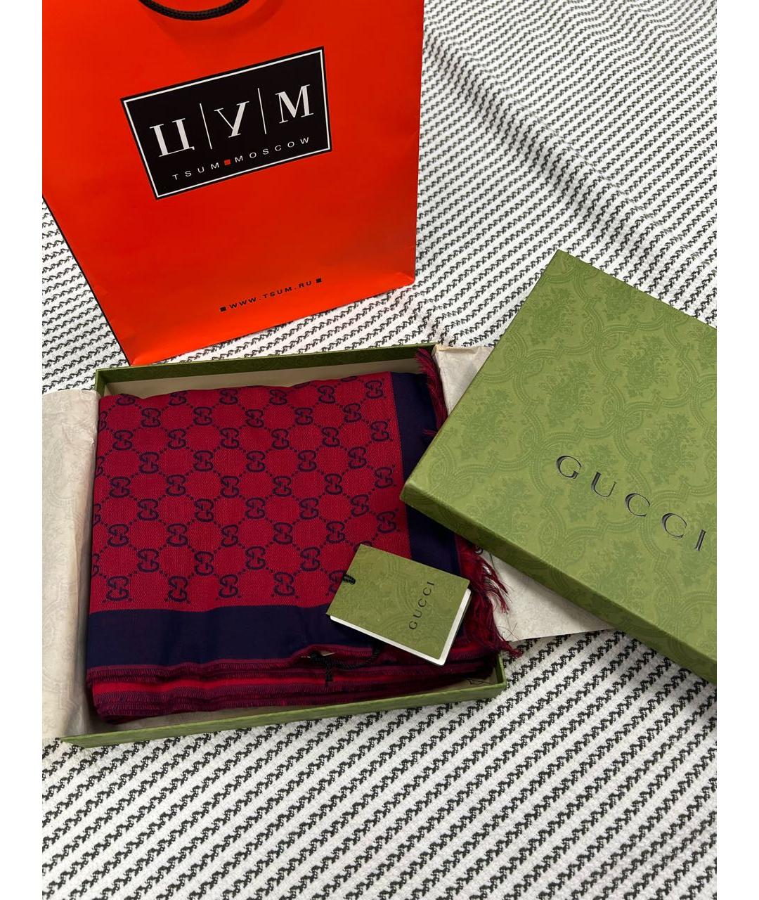 GUCCI Красный хлопковый шарф, фото 3