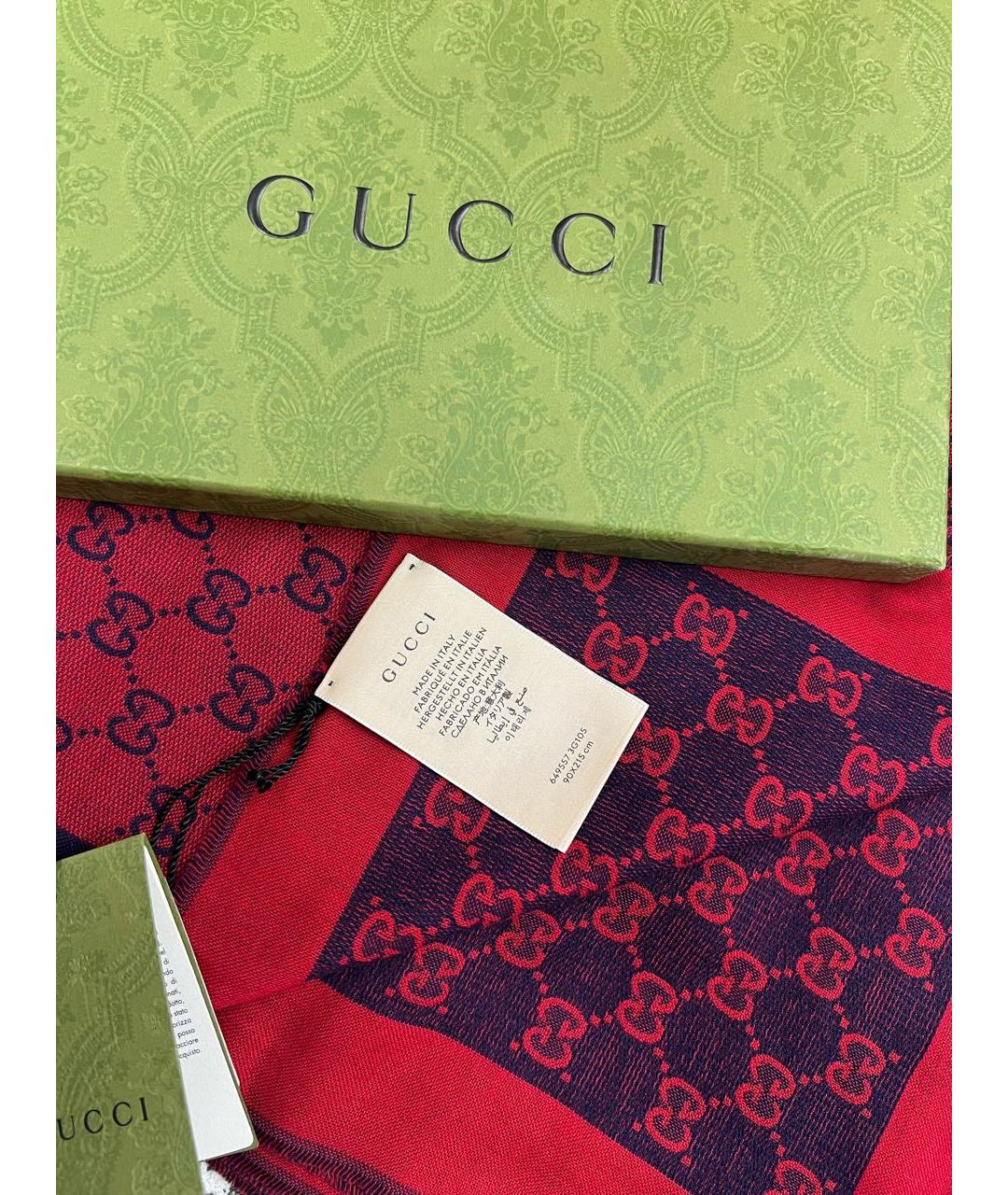 GUCCI Красный хлопковый шарф, фото 2