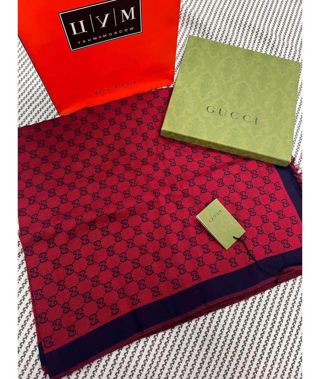 GUCCI Красный хлопковый шарф, фото 5