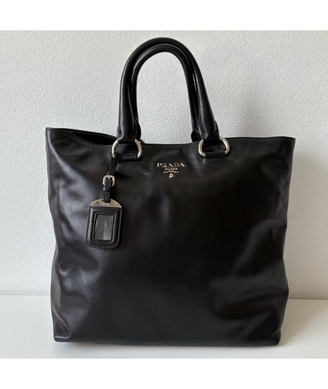 PRADA Черная кожаная сумка тоут, фото 9