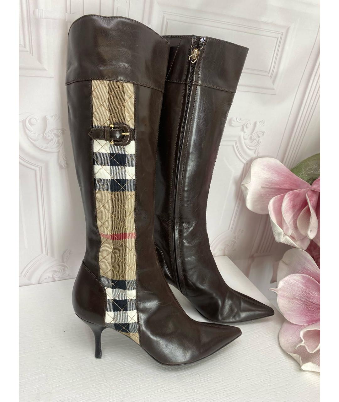 BURBERRY Коричневые кожаные сапоги, фото 5