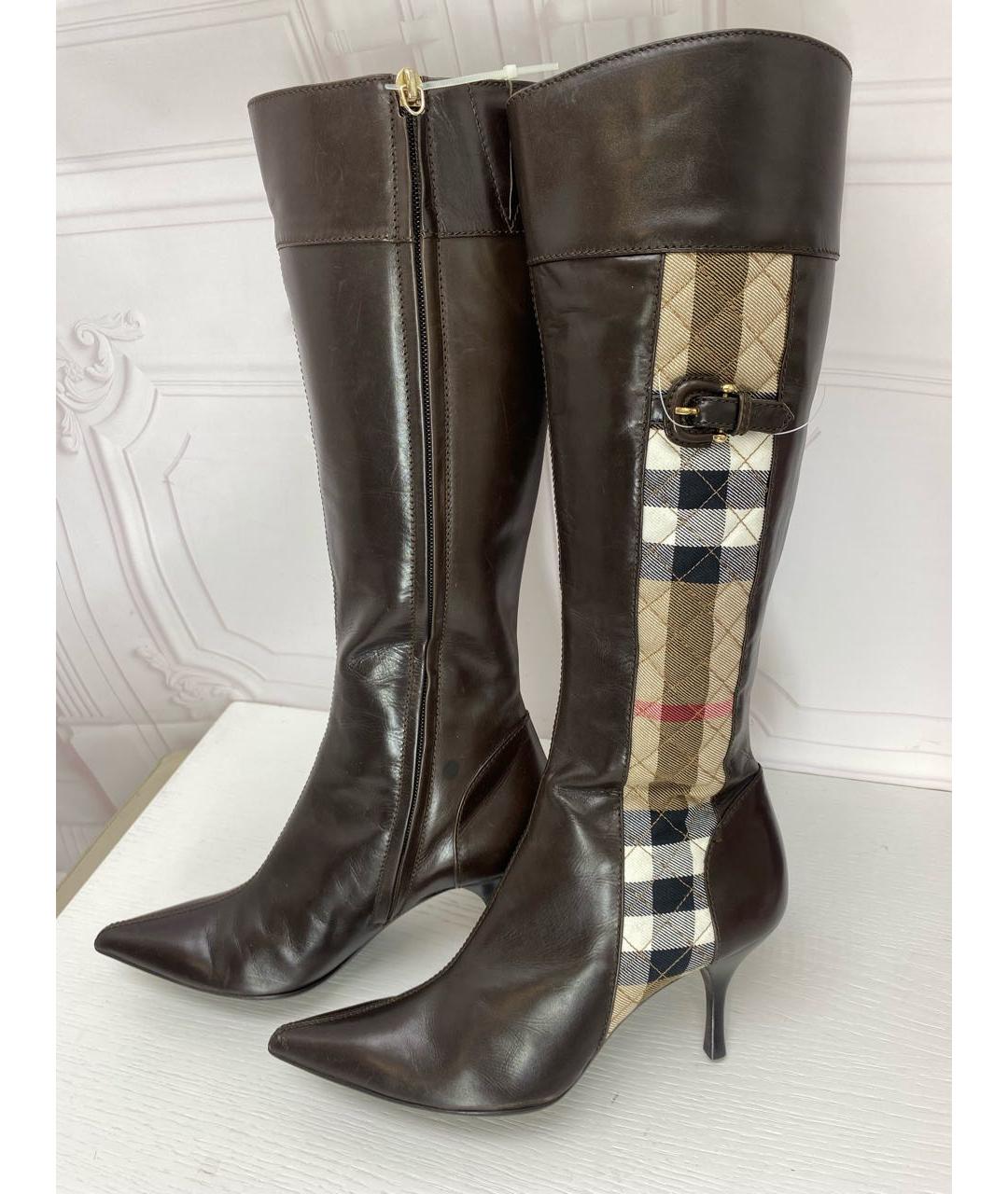 BURBERRY Коричневые кожаные сапоги, фото 6