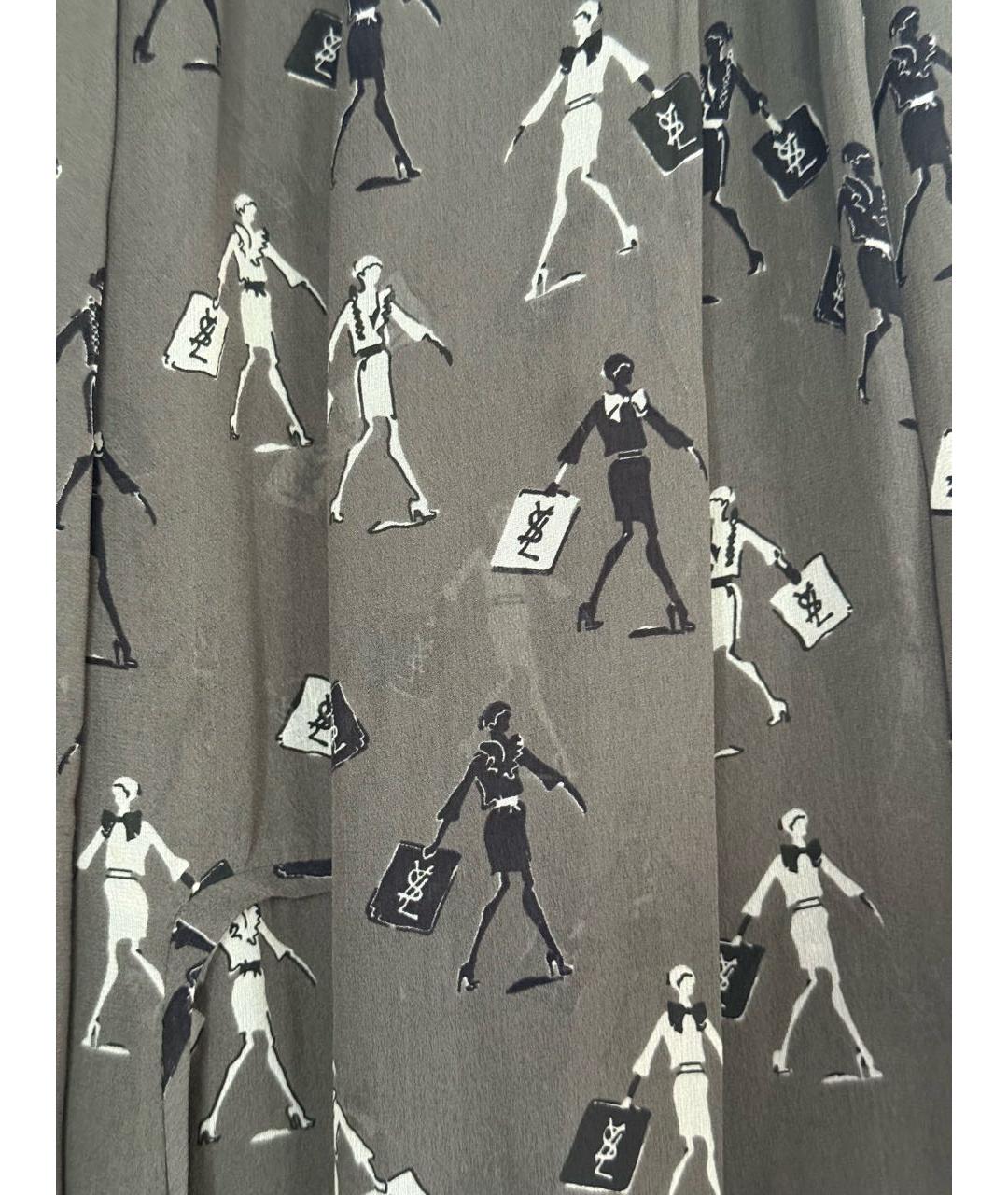 SAINT LAURENT Серая шелковая юбка миди, фото 2